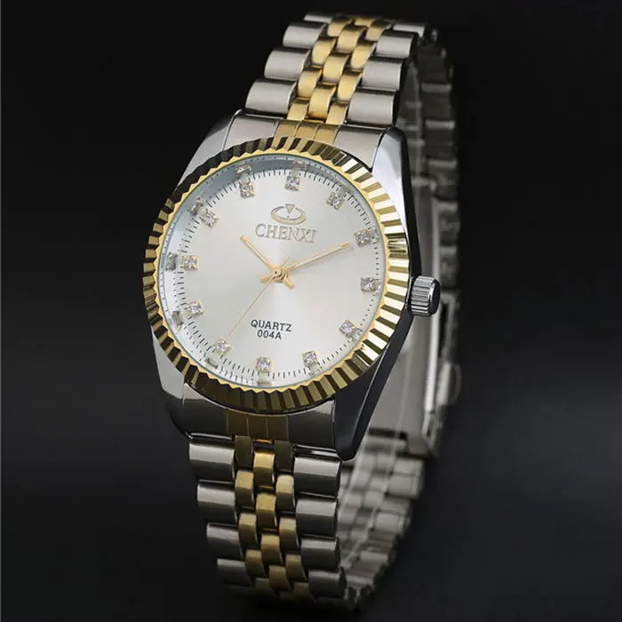 Золотой золотые часы мода мужчины смотреть полный золота нержавеющей стали кварцевые часы наручные часы оптом chenxi золотые часы мужчины - Цвет: Silver   White Dial