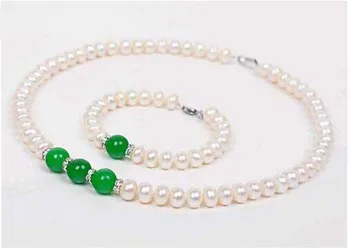 

Free Shipping 7-8mm 8mm white+green multicolor Fresh Water Pearl Bracelets