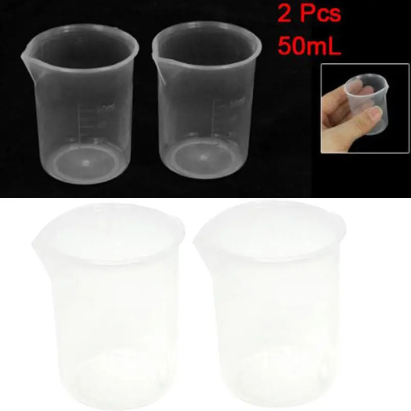 Measuring Cup 2PC 50mL Graduated Beaker Clear Plastic Short Drink