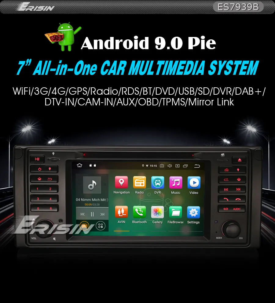 Erisin ES7939B " Android 9,0 стерео gps WiFi DAB+ DVR OBD SatNav CD для BMW 5 серии E39 E53 X5 M5