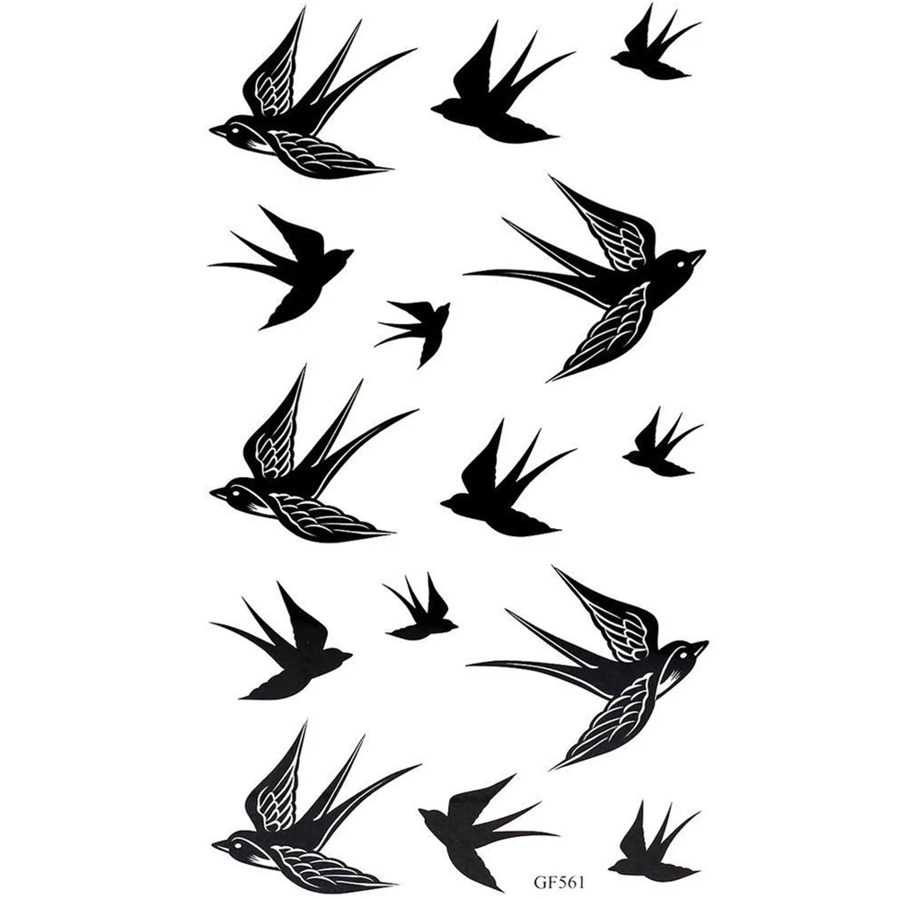 

2 Sheet Popular Swallow Bird Flash Removable Waterproof Temporary Tattoo Diy Body Art Sticker Black Colorful
