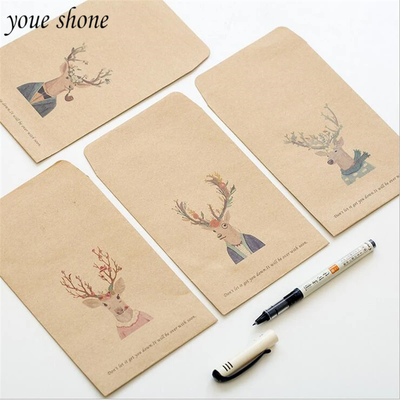 

5pcs/Lots Vintage StyLe Elk Head Envelope Kraft Paper Simple Love Letter Envelope Cute Good Envelope 4 Style For girl YOUE SHONE