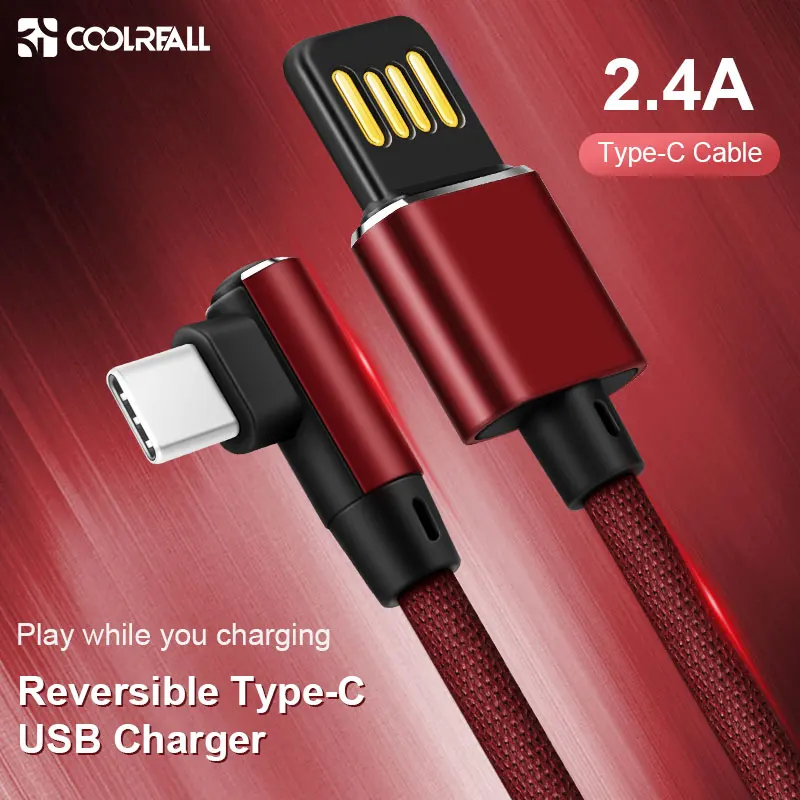

Coolreall 2.4A Reversible USB Type C Cable for huawei honor 10 fast charging Xiaomi Redmi mi9 Cable Mobile Phone Charge Cord