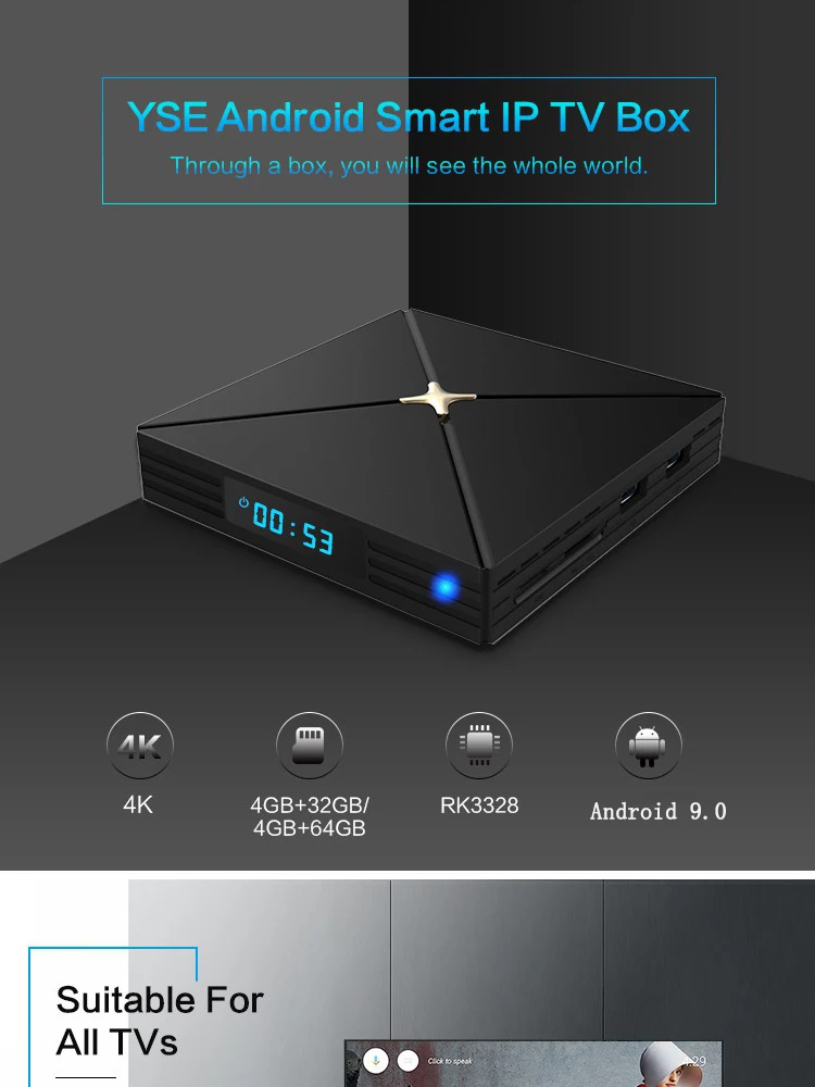 XiPu промышленность YSE Android tv box 9,0 RK3328 4 ГБ 32 ГБ 64 Гб OS9.0 Бесплатные IPTV box с клавиатурой i8 BT4.1 2,4/5,8G Wi-Fi Смарт ТВ-бокс