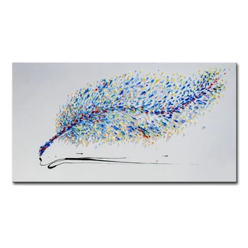 

Arthyx Home Decoration Modern Canvas Wall Art Picture Handpainted Abstract Feathers Oil Painting On Canvas For Bedroom No Frame