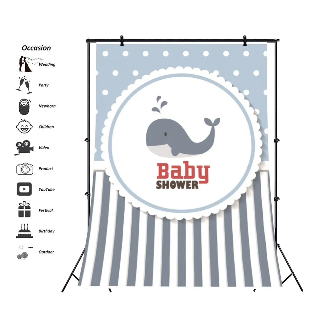 Laeacco Baby Shower Backdrops Dolphin Stripes Baby Cartoon Party Poster Photo Background Photography Backdrops For Photo Studio