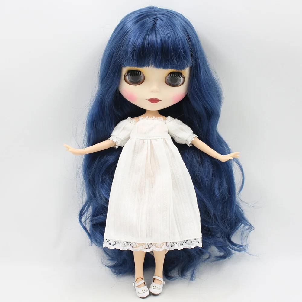 Details about   Blythe doll Dudu mouth Long  Smoked blue Curly Hair from Factory Joint Body 12" 