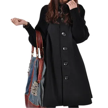 

OLGITUM Nice Women Cloak Coat Autumn Winter Turtleneck Button Long Single Breasted Solid Loose Coats Mujer Jacket A541