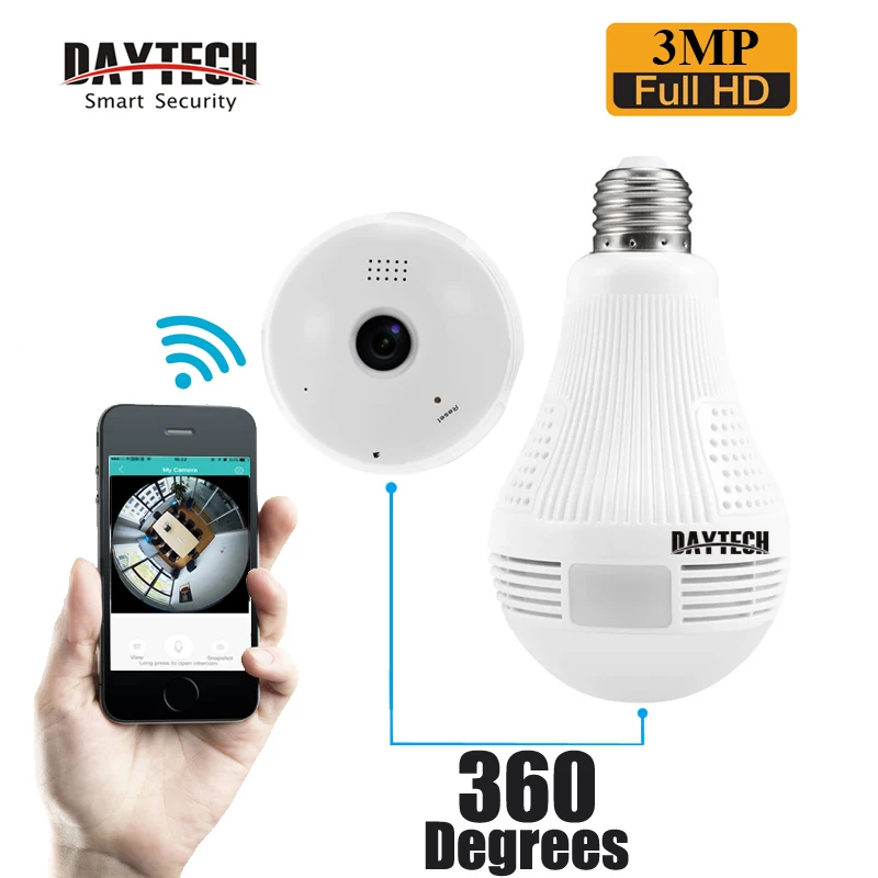 

DAYTECH Wireless IP Camera 3MP panoramic WiFi Two Way Audio IR Record Network Monitor Fisheye IP Camera Home Security Cam