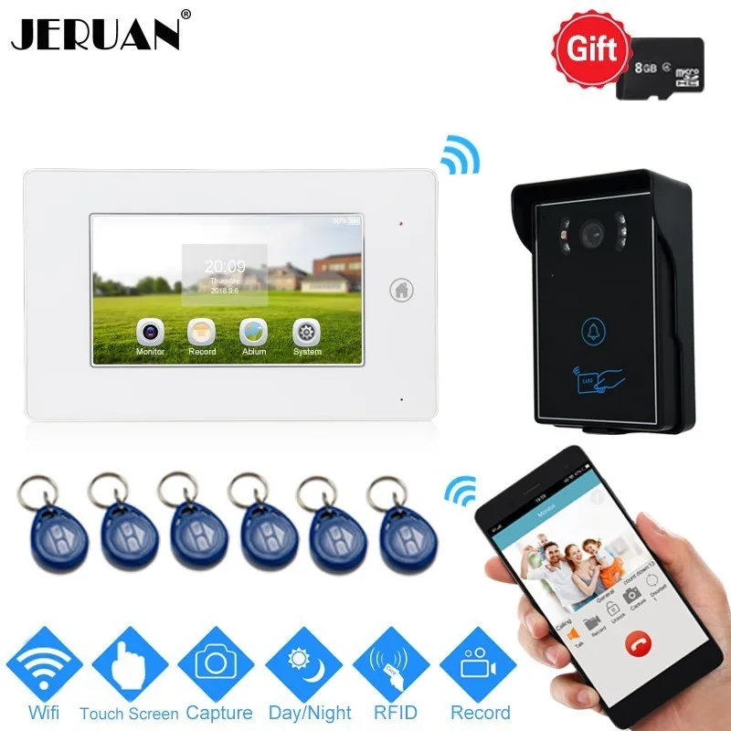 

JERUAN NEW Smart Wifi 7 Inch Touch Screen Video Door Phone Doorbell Intercom System Kit RFID Access Camera Support Android IOS