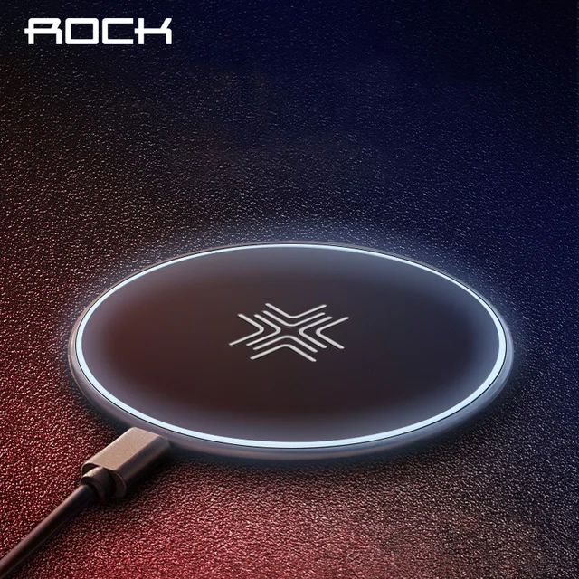 Cheap 10W Wireless Charger , ROCK Qi Fast Wireless Charging Pad LED Breathing Light For iPhone X 10 8 Samsung Note 8 S8 S7 S6