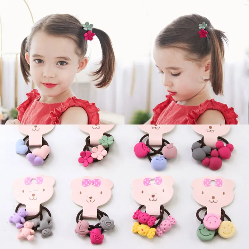 3Pcs/Set Good Quality Candy Colors Cartoon Acrylic Girls Elastic Rubber Bands Cute Hair Bands Ponytail Holder Hair Accessories