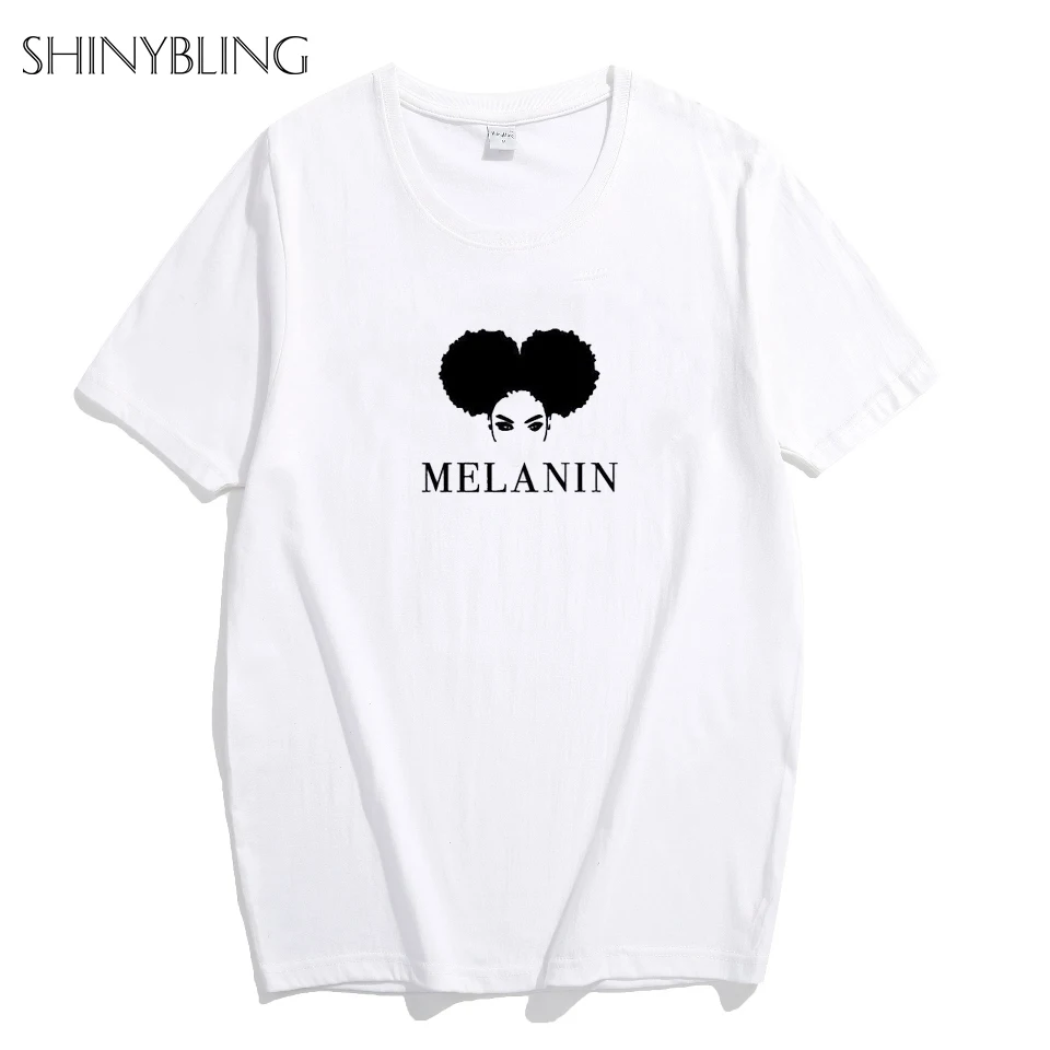 Shinybling Melanin T-Shirt Women Cotton Short Sleeve Afro Puffs T Shirt Casual Summer Crewneck Tumblr Graphic Tee Women Clothing Tops