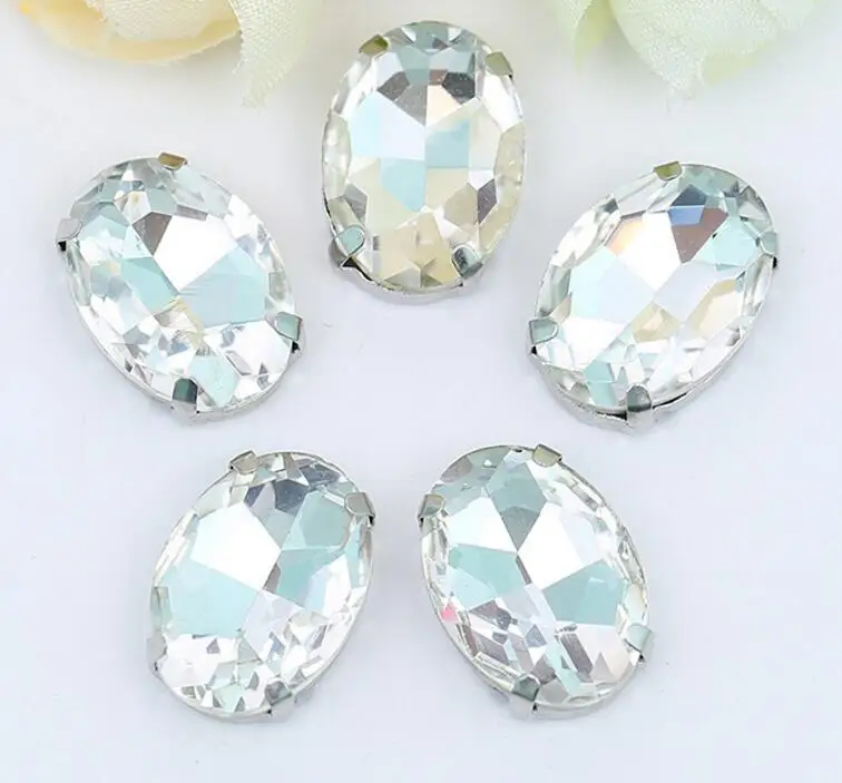 Crystal Clear MHS. SUN 8*10 мм 50 шт Красочные Овальные Хрустальные Стразы пришивные стеклянные стразы с когтями для одежды свадебное платье - Цвет: Crystal Clear