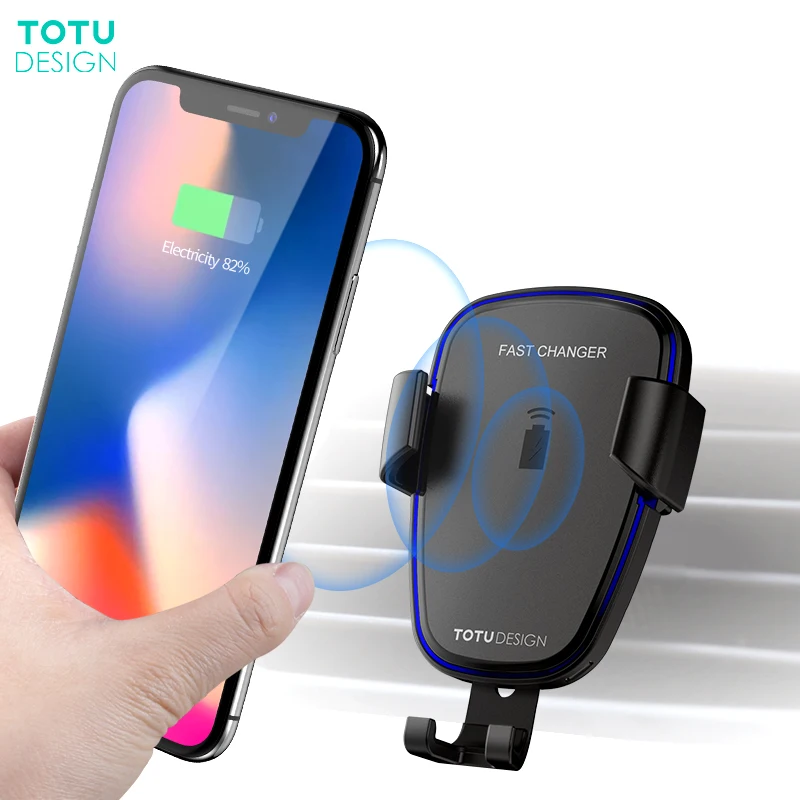 TOTU 10W Wireless Fast Charging Car Mount Qi Wireless Charger For iPhone Xs Max XR Samsung S9 Plus Note 9 Car Phone Holder Stand