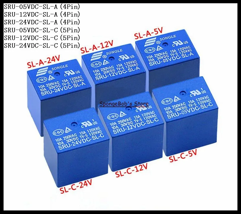 5 шт./лот SRU-05VDC-SL-C/SRU-12VDC-SL-C/SRU-24VDC-SL-C SONGLE Реле питания контактов в 12 В 24 15A T70 |