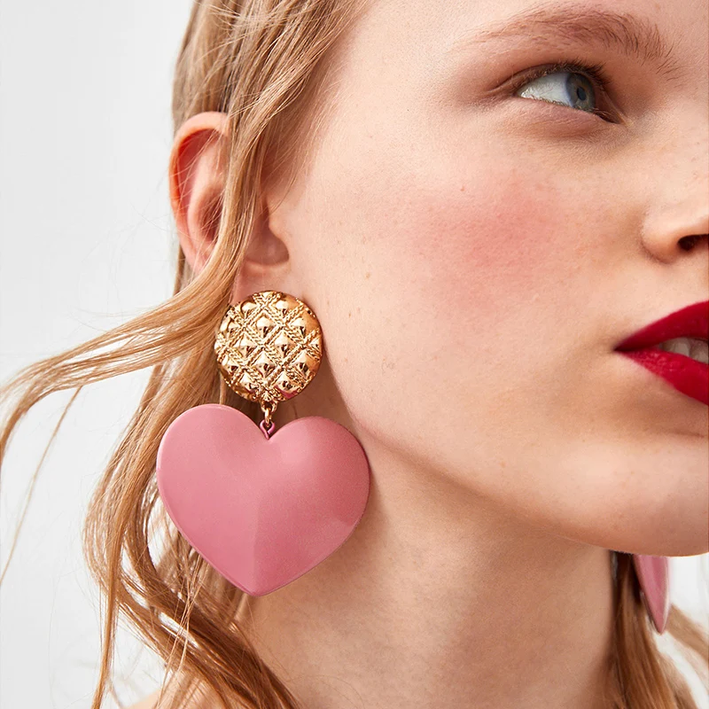 

Vedawas 2018 Cute Pink Heart Statement Dangle Drop Earrings For Women Fashion Brand Pendientes Earrings ZA Jewelry Bijoux xg1360