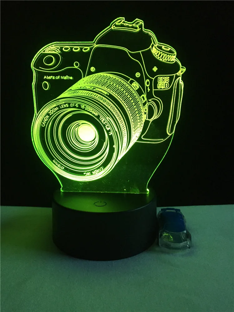 Камера Форма 3D иллюзия ночной Светильник USB RGB цвета изменить сенсорный стол Спальня светодиодный светильник для девочек подарок для влюбленных украшение дома