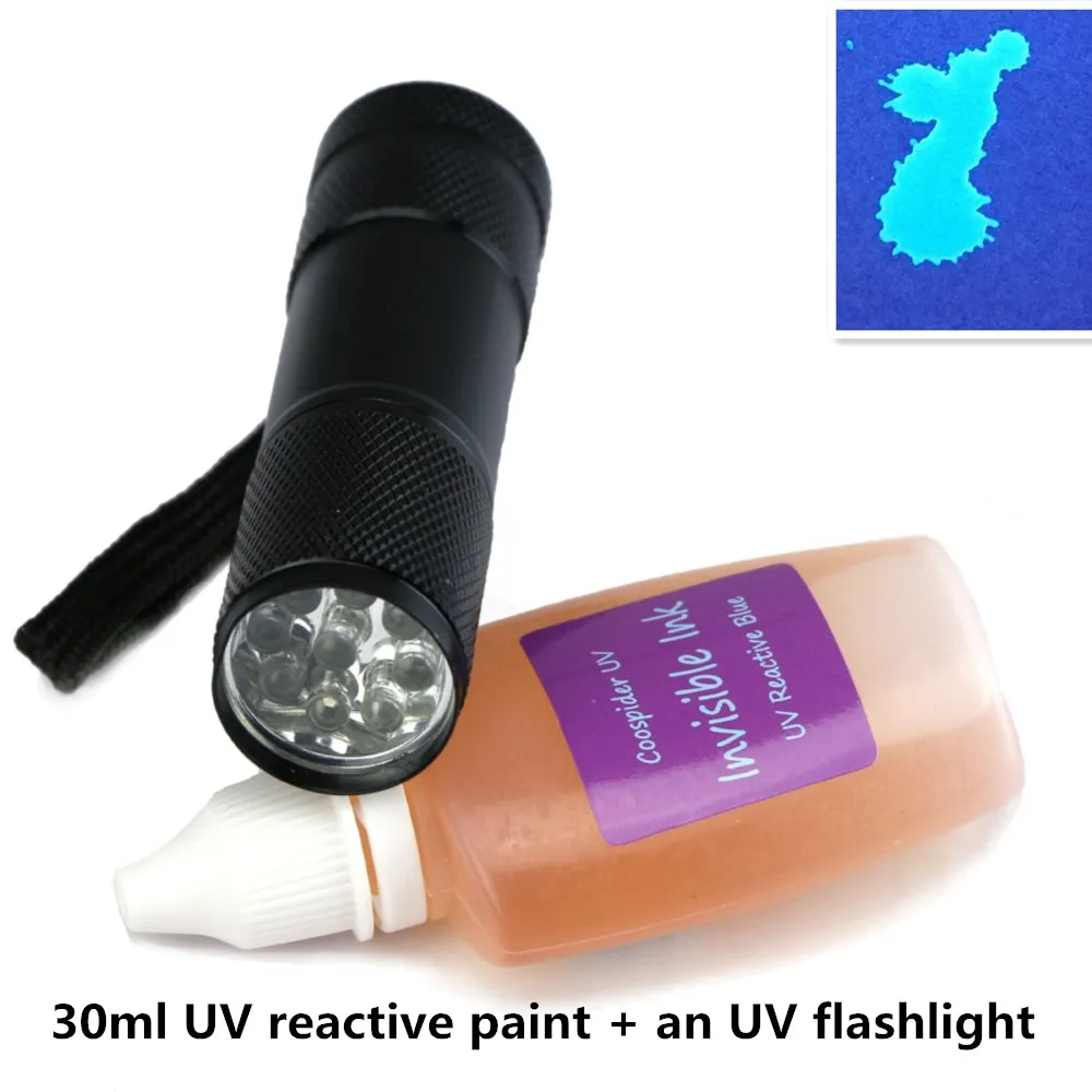 

Varnish based Transparent UV Reactive Blacklight Paint, invisible Under daylight, but glow under UV light ink