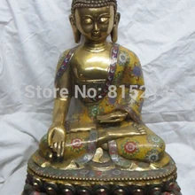 Bi0011655 2" Тибет Бронзовый gild Перегородчатые сидеть в медитации Ru Лай Будда Шакьямуни статуя