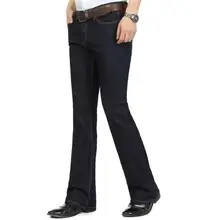 Промо-акция Для мужчин's джинсы деловые, Casual мужские со средней посадкой, цвет: черный, синий Semi-клеш Four Seasons расклешенных джинсов 26-36