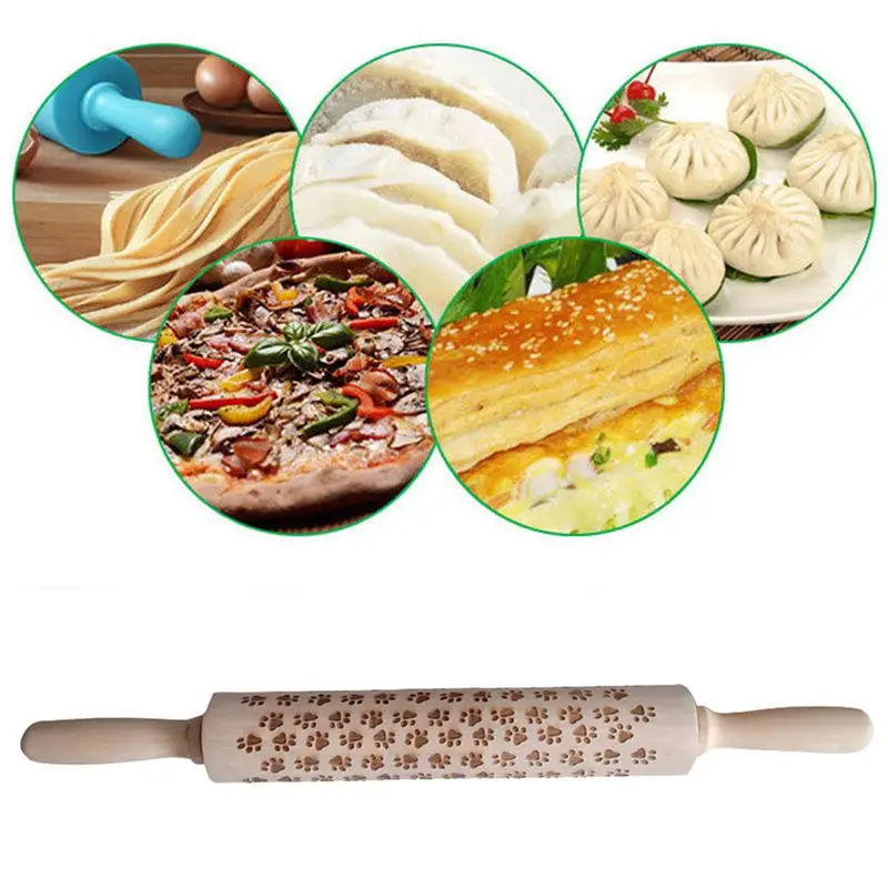 

Christmas Embossing Rolling Pin Baking Cookies Noodle Biscuit Fondant Cake Dough Engraved Roller Dog footprint navidad @P2