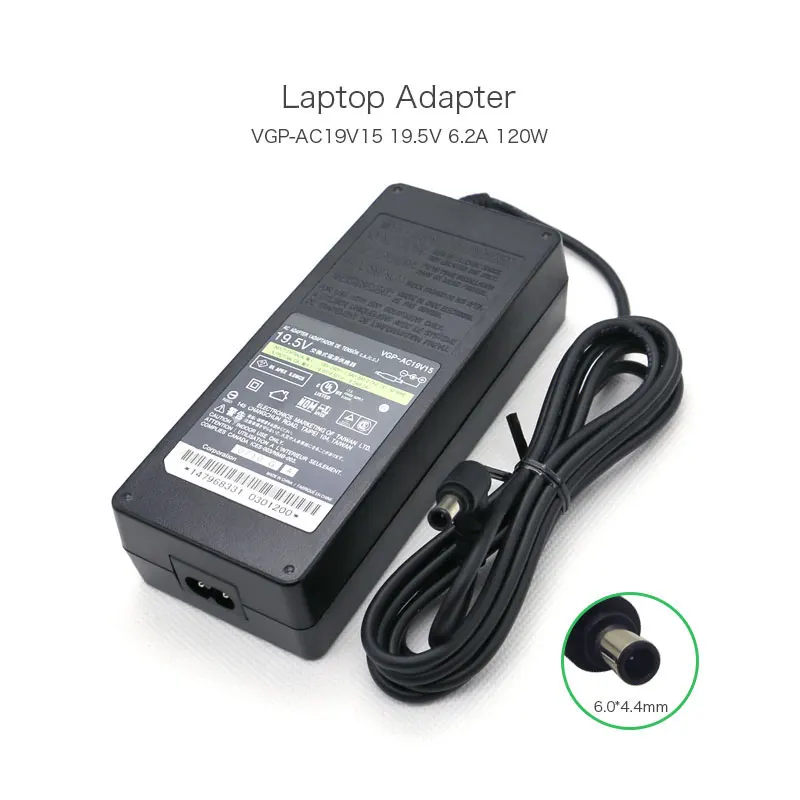 

Genuine New AC Laptop Battery Charger For Sony Notebook,120W 19.5V 6.2A,6.0x4.4mm,1 year warranty