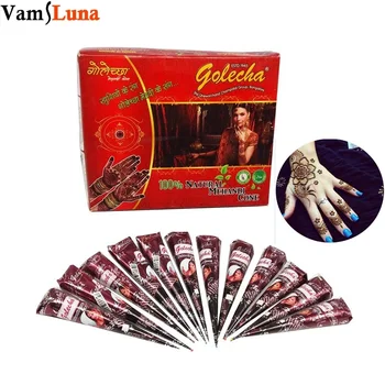 

India Painting Tattoo Paste Cone, 12 Tube Brown Paste Cone Indian Body Art Painting Drawing For Temporary Body Painting