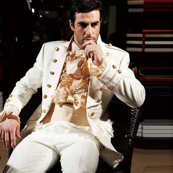 

2016 New Arrival Custom Made Double Breasted Ivory Groom Tuxedos Classic Groomsmen Men Wedding Suits(Jacket+Pants+Tie)