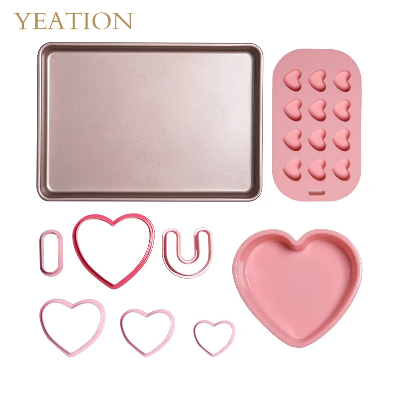 

YEATION Home 9PCS Baking Set Pink Heart Shape Baking Set