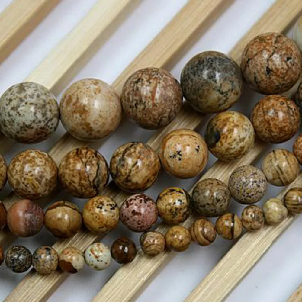 

Brown Round Picture Beads Natural Stone Beads 4/6/8/10mm Strand 15"/Diy For Jewelry Making Free shipping
