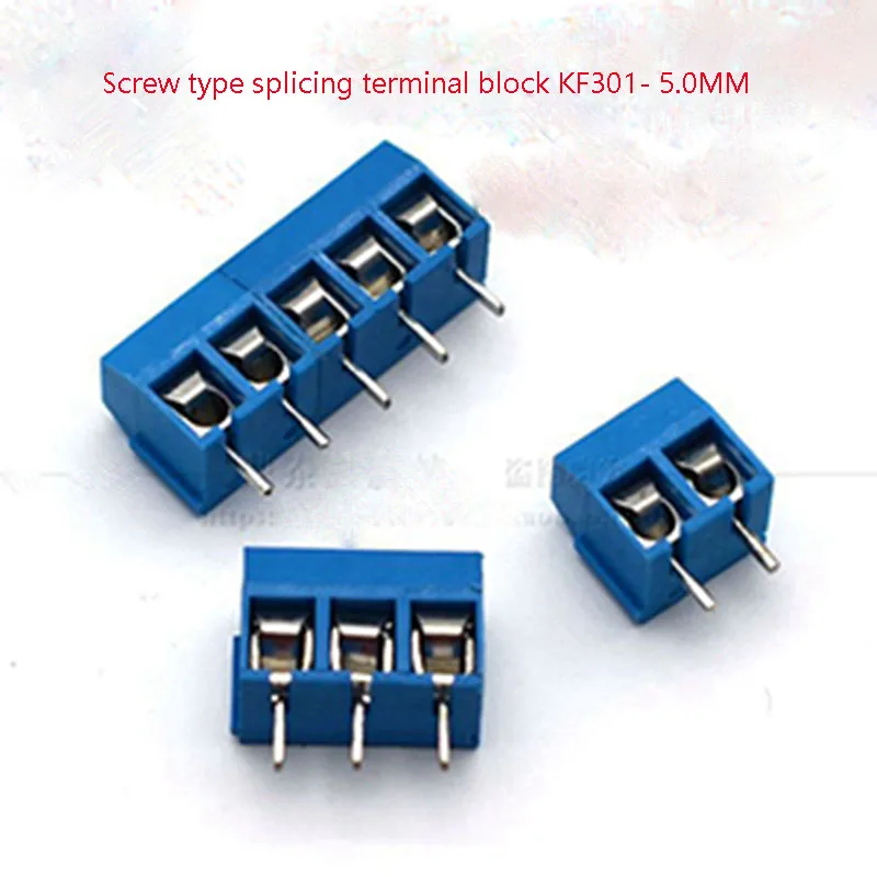 

100pcs/lot Screw type splicing terminal block KF301- 5.0MM 2P/3P copper environmental protection blue