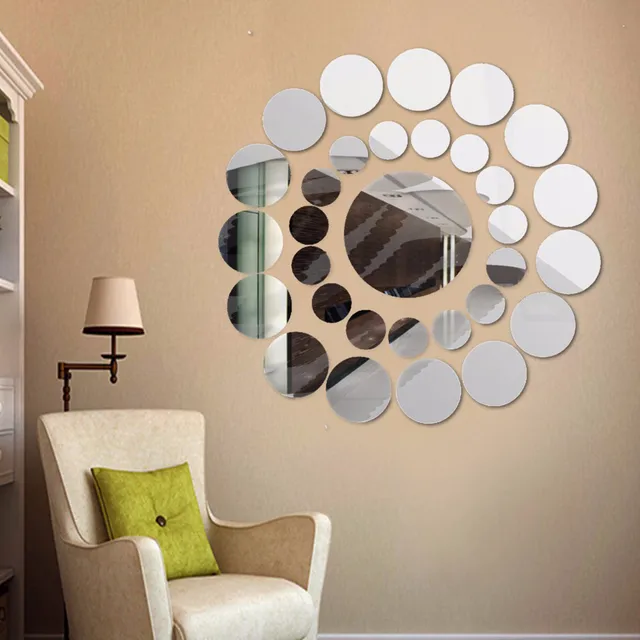 31 pcs round mirror wall sticker acrylic surface decal diy art gold