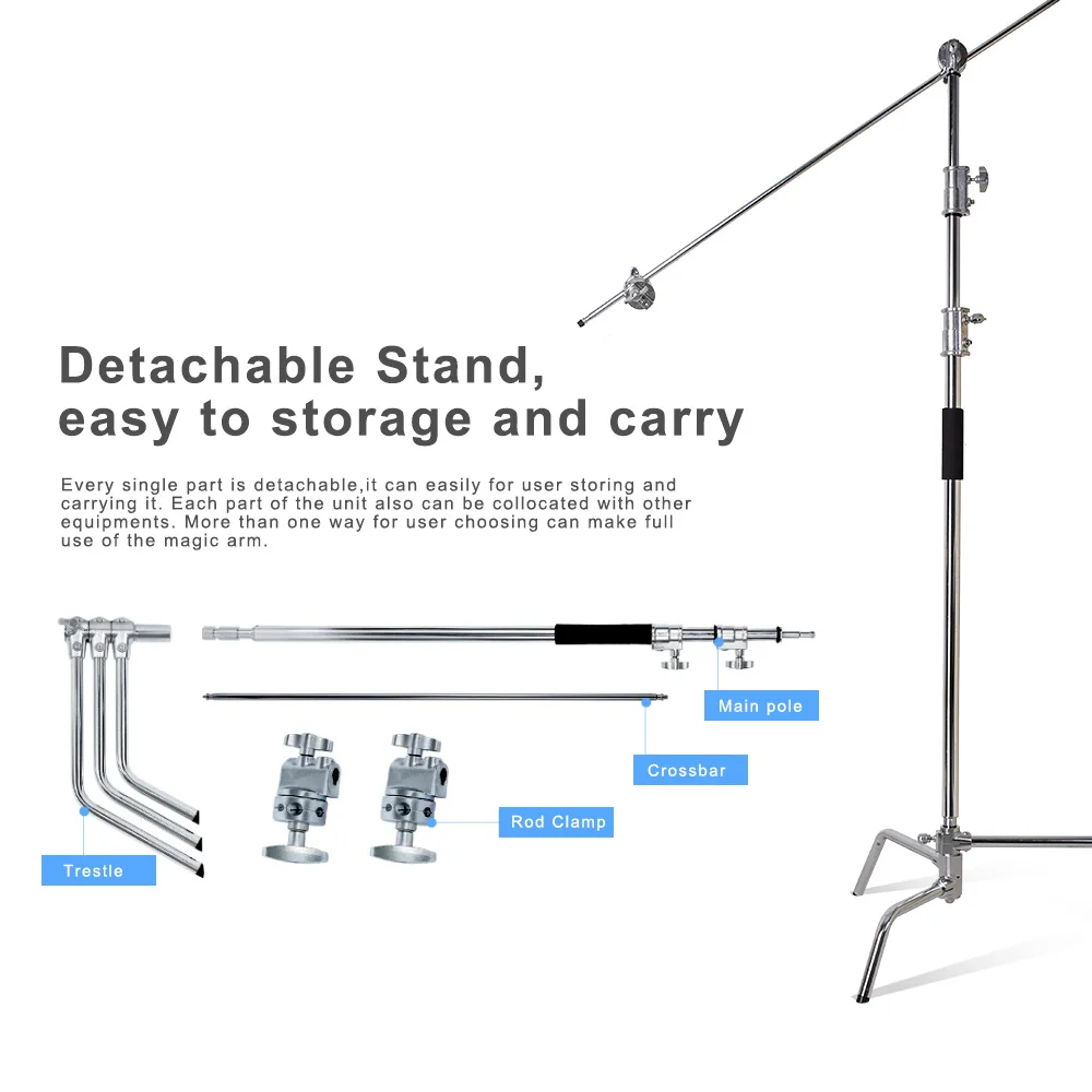 

Large Size Light Stand 3.3M/40 inch and C-Stands Magic Arm Professional Light Stands Aluminum Tube for Photography with Crossbar