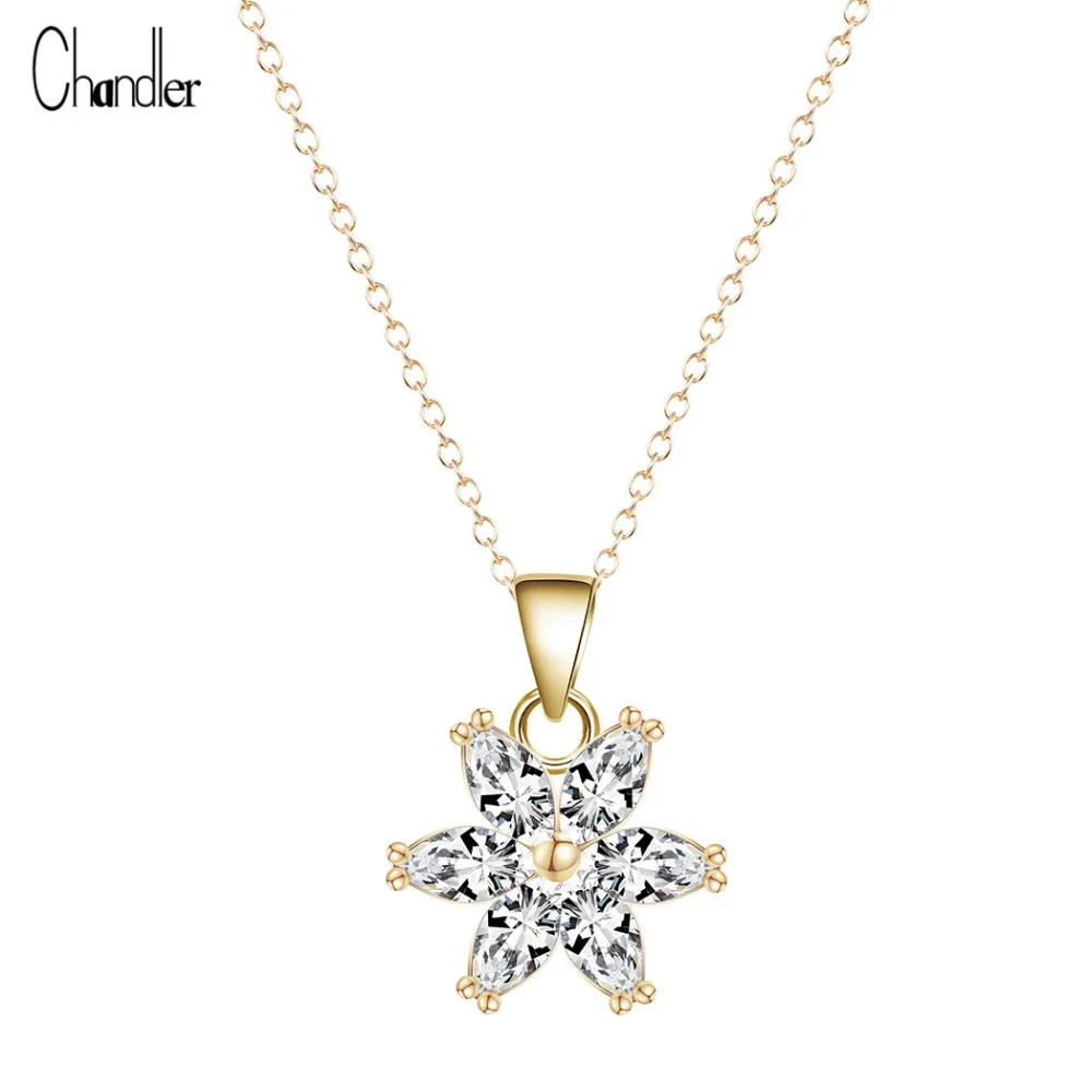 2017 Plated Women's Multicolor Flower Zircon Pendant Necklace AAA Cubic