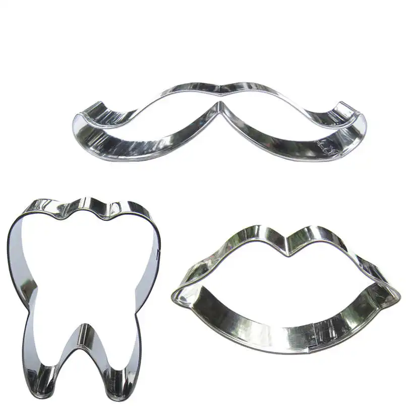 

Big moustache, Teeth, Mouth shaped 3 piece biscuit cutting molds, baking tools, cake decorating soft candy tools.
