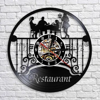 

Restaurant Sign Decor Wall Clock Modern Design Dining Room Vinyl Record Vintage Time Clock Timepiece Kitchen Wall Clocks