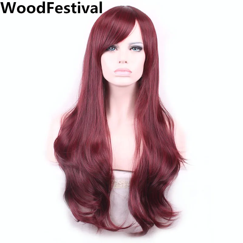 

long burgundy wig 65cm brown wavy wig black heat resistant synthetic wigs for women hair wigs WoodFestival