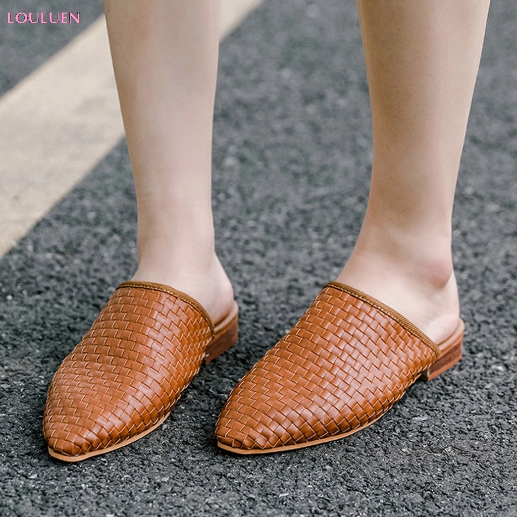 Slipper Women Weaving Pointed Toe Flip Flop Casual Shoe Slip-On Rome Style Woven Square Sandal Multi Size 35- 43 | Обувь