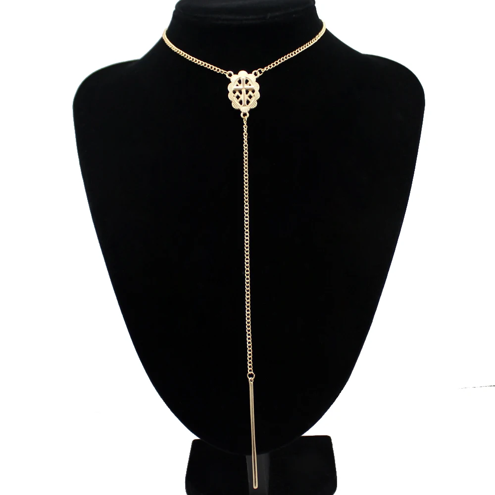

Bridal Prom Gold Filigree Cross Bar Chain Evening Backless Dress Back Necklace Party Droppshipping