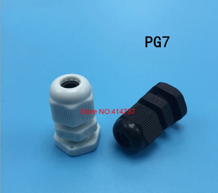 

100pcs/lot Waterproof Cable Connector PG7 White or Black Cable Gland 3-6.5mm Cable Range