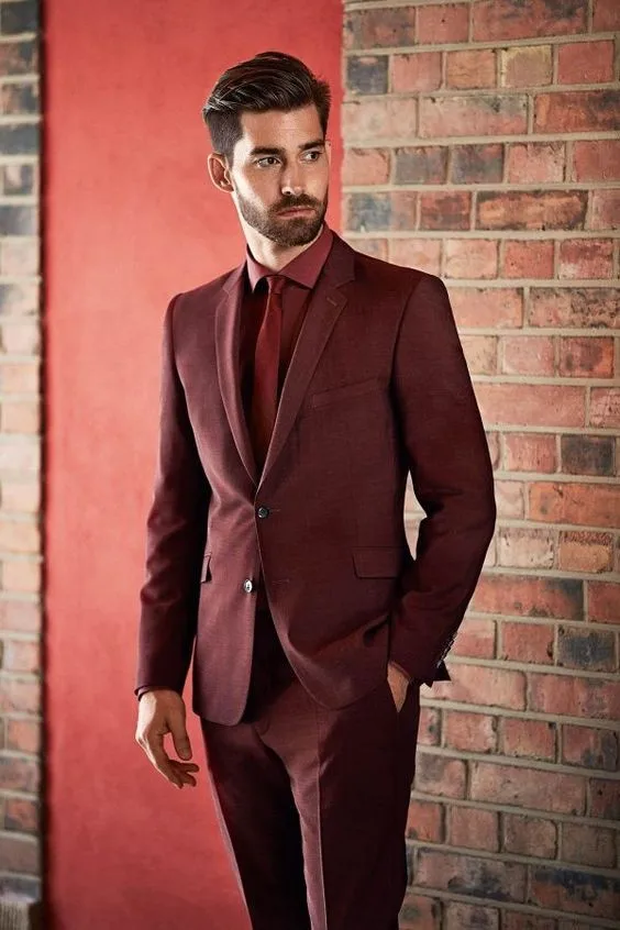 

Latest Burgundy Groom Tuxedos Notch Lapel Slim Fit Mens Wedding Prom Party Suits Best Man Suit(Jacket+Pants)