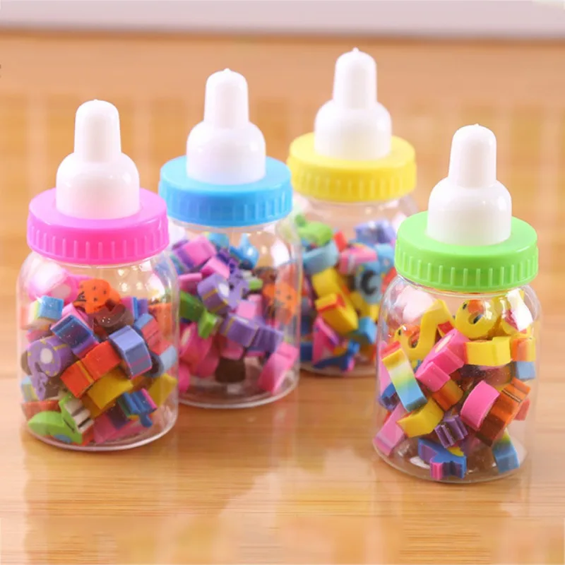 Mini Bottle Rubber Pencil Erasers Toy Office Stationery Fruit Number