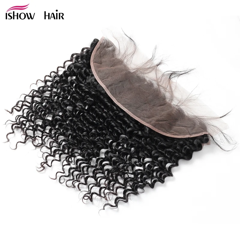 Ishow Malaysian Deep Wave Frontal Ear To Ear Lace Closure 100% Human Hair Closure Free Part Non Remy Hair Frontal Natural Black