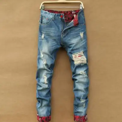 Новая мода для мужчин's Distressed джинсы для женщин с отверстиями обработанный кислотой Винтаж повседневное джинсовые штаны Прямые рваные джинсы для мужчин - Цвет: 9923