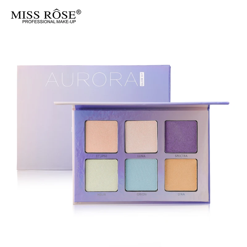 Miss Rose Aurora Glow Kit 6 цветов Хайлайтер для макияжа Палитра контур лица Радужный хайлайтер мягкая пудра Крем Осветляющий бронзатор - Цвет: Aurora