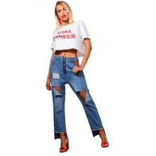 Женские свободные рваные расклешенные брюки с дырками, Необычные джинсовые брюки