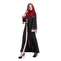 Кафтан Абаи исламистского коктейльное Для женщин с длинным рукавом халат лоскутное кружевное платье с вышивкой мусульмане Абаи s платья