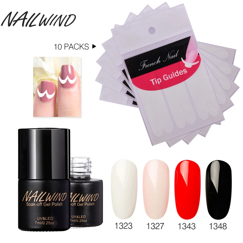 

NAILWIND Gel Nail Polish Set 4pcs 7ML Gel and 10pcs DIY French Sticker Design of Nails Gel Lacquer Varnish Primer For Manicure
