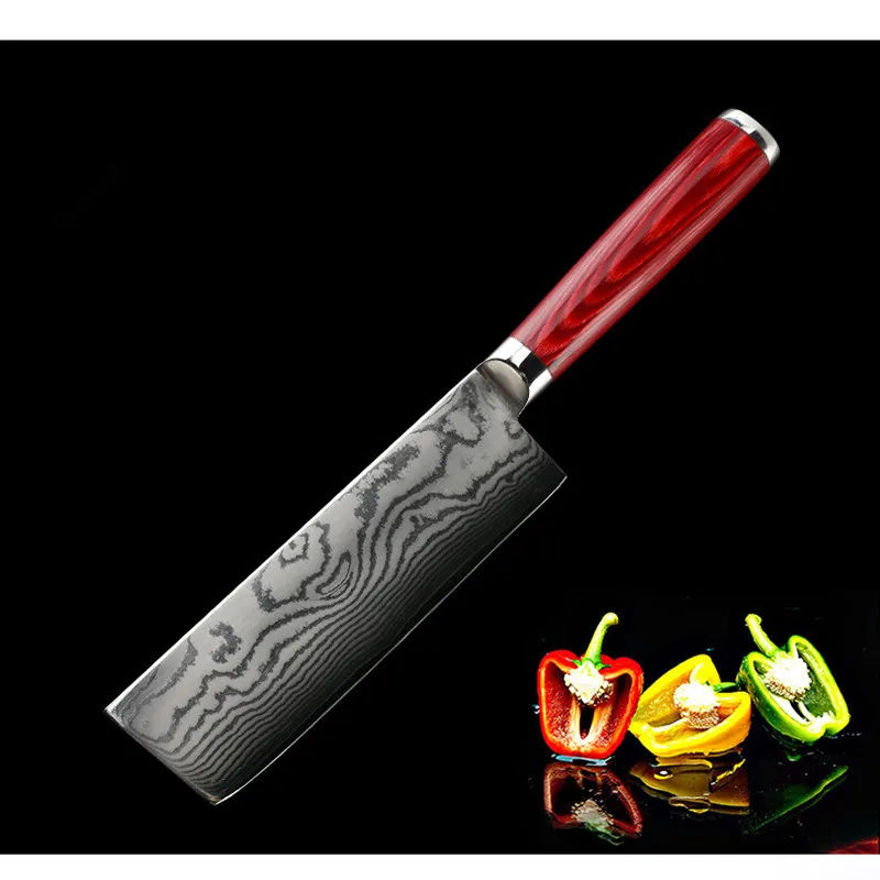 

6.5 Inch Professional Japanese Kitchen Knives Imitation Damascus Pattern Chef Knife Stainless Steel Fish/Meat Carving Chef Knife